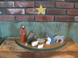 Older Simple Handcrafted Wooden Nativity Set photo