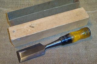 Old Stanley 60 Wood Chisel & Box Antique Carpenter Woodworking Farm Shop Tool photo
