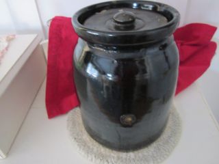 Primitive Brown Stoneware/crock With Lid.  Large. photo