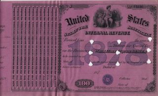 1878 $100 Irs History Moonshine Whiskey - Still Bootleg History Special Tax Stamp photo