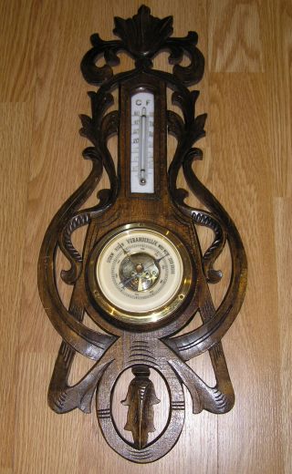 Great Handcarved Antique Dutch Barometer/thermometer,  Veranderlijk photo