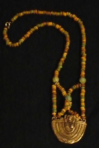 Authentic Ancient Egyptian Mummy Bead Necklace W/modern Sterling Centerpiece photo
