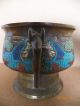 Antique Bronze Enamel Cloisonne Signed Elephant Handle Chinese Censer Bowl Cup Bowls photo 1