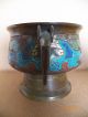 Antique Bronze Enamel Cloisonne Signed Elephant Handle Chinese Censer Bowl Cup Bowls photo 2