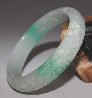 Chinese Light Green Jade Hand - Carved,  Decorative Pattern Design Bracelet No.  A - 503 photo