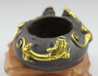 Ancient Chinese Copper Gold Plated Hand - Carved Beast Pattern Brush Washer photo