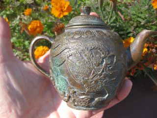Chinese Antique Bronze Tea Pot,  龙凤呈祥 金童玉女 Qing Dynasty (1644 - 1912) photo