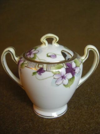 Noritake Morimura Porcelain Ceramic Peony Flower Sugar Bowl Hand Painted Nippon photo