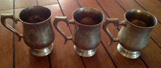 Set Of Three Middle East Cups,  Possible Arabic,  Brass,  Hand Etched photo