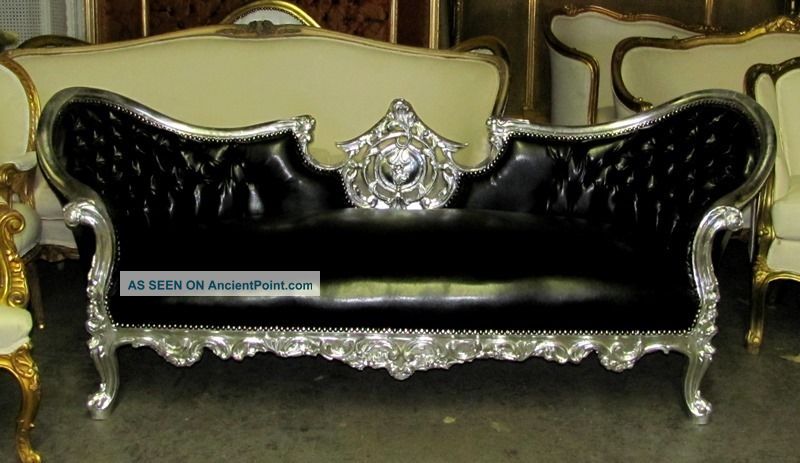 Modern Unique Silver Leaf Louisxv Tufted Vegan Leather Chaise Lounge Sofa Daybed Post-1950 photo