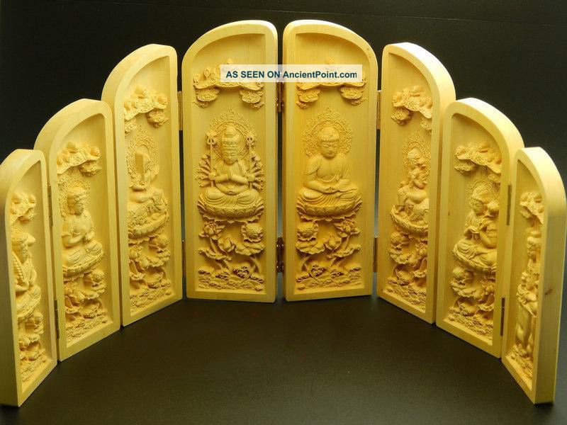 Wood Boxwood Carving Kuan Kwan Yin Buddha Statue Box Sculpture Figure Ruyi Tara Kwan-yin photo