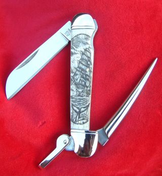 Nautical Scrimshaw Art By Shar,  Marlin Spike,  Folding Knife/knives photo