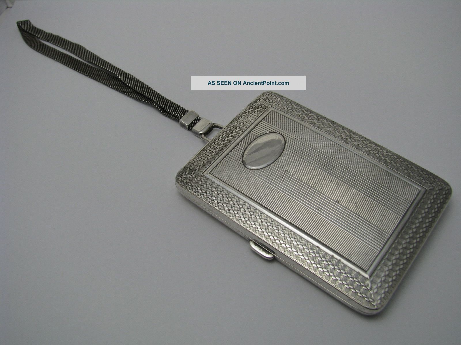 Sterling Silver Cigarette Case Card Case W/ Mesh Chain By Elgin - American Ca1940s Cigarette & Vesta Cases photo