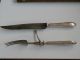 French Minerna Sterling Silver Carving Knife And Fork/ Forged Iron Blade/ 12.  5 