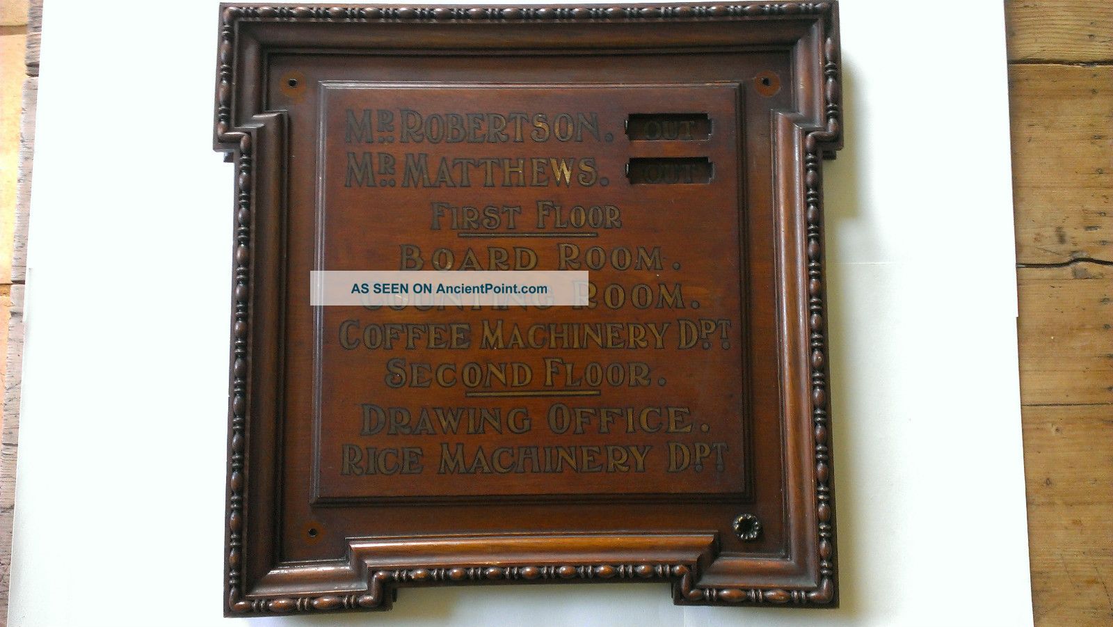 Edwardian Industrial Painted Wood & Brass Sliding In Out Wall Sign Board Room Signs photo