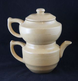 Rare 1800s Primitive Yelloware Coffee Tea Pot Drip Perculator Set photo