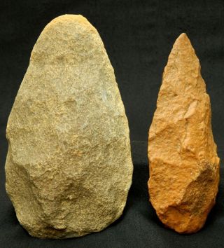 2 Lower Paleolithic Paleolithique Quartzite Hand Axes - 700000 To 100000 Bp - Sahara photo
