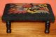 Antique Wooden Foot Stool With Folksy Needlepoint Cushion; Vintage Footstool 1900-1950 photo 10
