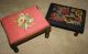 Antique Wooden Foot Stool With Folksy Needlepoint Cushion; Vintage Footstool 1900-1950 photo 11