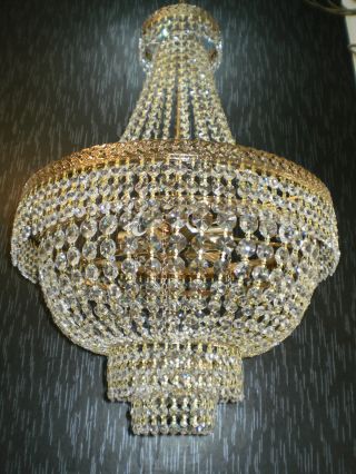 Vintage 20 ' Large Antique Brass Crystal Chandelier Lighting Unique French 70s photo