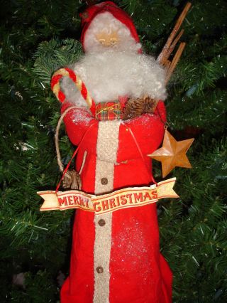 Primitive Handmade Old Fashion Santa - Ooak photo