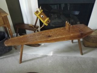 Old Handmade Wood Primitive Cribbage Table With Pegs Molesworth Style photo