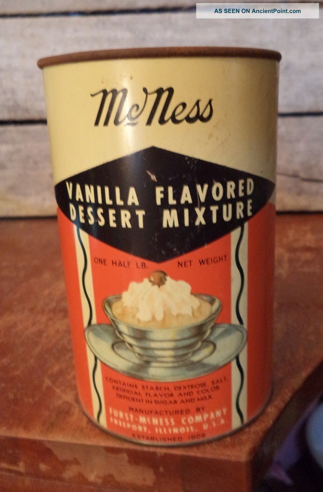 1930 ' S - 1940 ' S Can Of Mcness Vanilla Dessert Mixture - W/ Lid & Contents Other photo