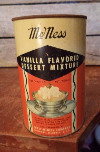 1930 ' S - 1940 ' S Can Of Mcness Vanilla Dessert Mixture - W/ Lid & Contents photo