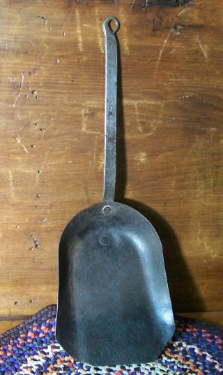 Rare Ca 1780 - 1820 Hand Iron Forged Fire Scoop With Rat Tail Handle And Marked. photo