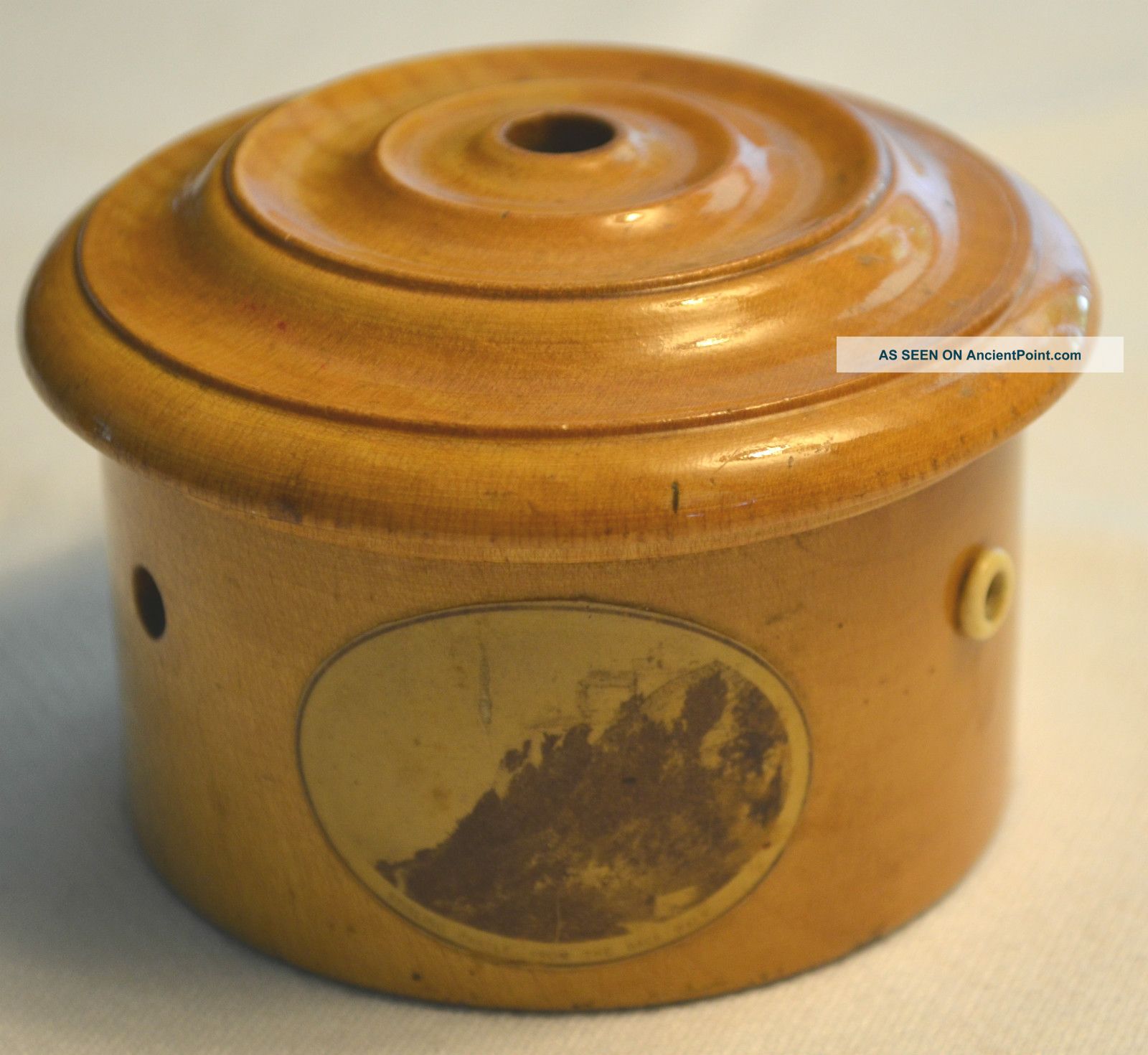 Antique Scottish Mauchline Ware Cotton Thread Holder Scenes Of Stirling Castle Boxes photo