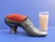 Early 1900’s Lady’s Heeled Pewter Shoe - Sawdust Filled Red Pincushion Pin Cushions photo 1