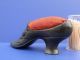 Early 1900’s Lady’s Heeled Pewter Shoe - Sawdust Filled Red Pincushion Pin Cushions photo 4