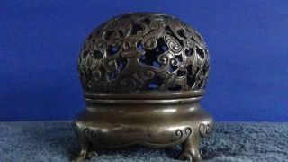 Antique Chinese Old Copper Handwork Dragon Incense Burner photo