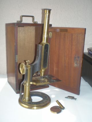Antique R & J Beck 1860 ' S Brass Universal Microscope In Mahogany Case photo