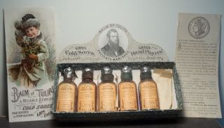 19th C Nos Dr.  Robinson Maine Balm Of Tulips Counter Display W 11 Sealed Bottles photo