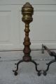 Antique Old Federal Period American Brass Fireplace Set Pair Of 2 Two Andirons Metalware photo 9