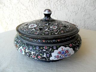 Vintage Enameled Metal Covered Dish,  Indian,  Middle Eastern? Attractive Colorful photo