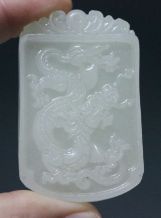 Chinese Afghanistan White Jade Handwork Carved,  Dragon Pendant photo
