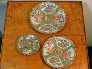 3 Antique Rose Medallion Plates From 1930 - 1950,  Differing Sizes,  China Pottery photo