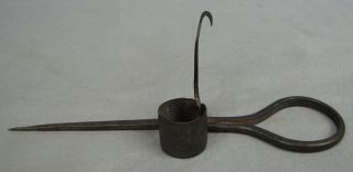 Primitive Wrought Iron Candle Spike With Lamp Hook photo
