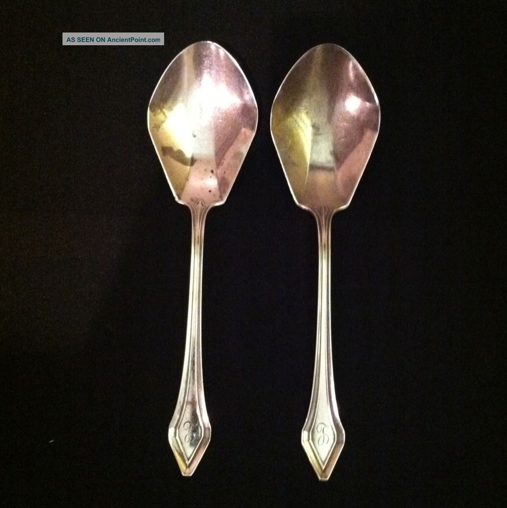 2 Large Antique Gorham Sterling Silver Serving Spoons Clermont Pattern 1915 Gorham, Whiting photo