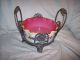 Reed & Barton Silver Peach Blow Art Glass Brides Basket Cased & H.  P.  Enameling Baskets photo 2