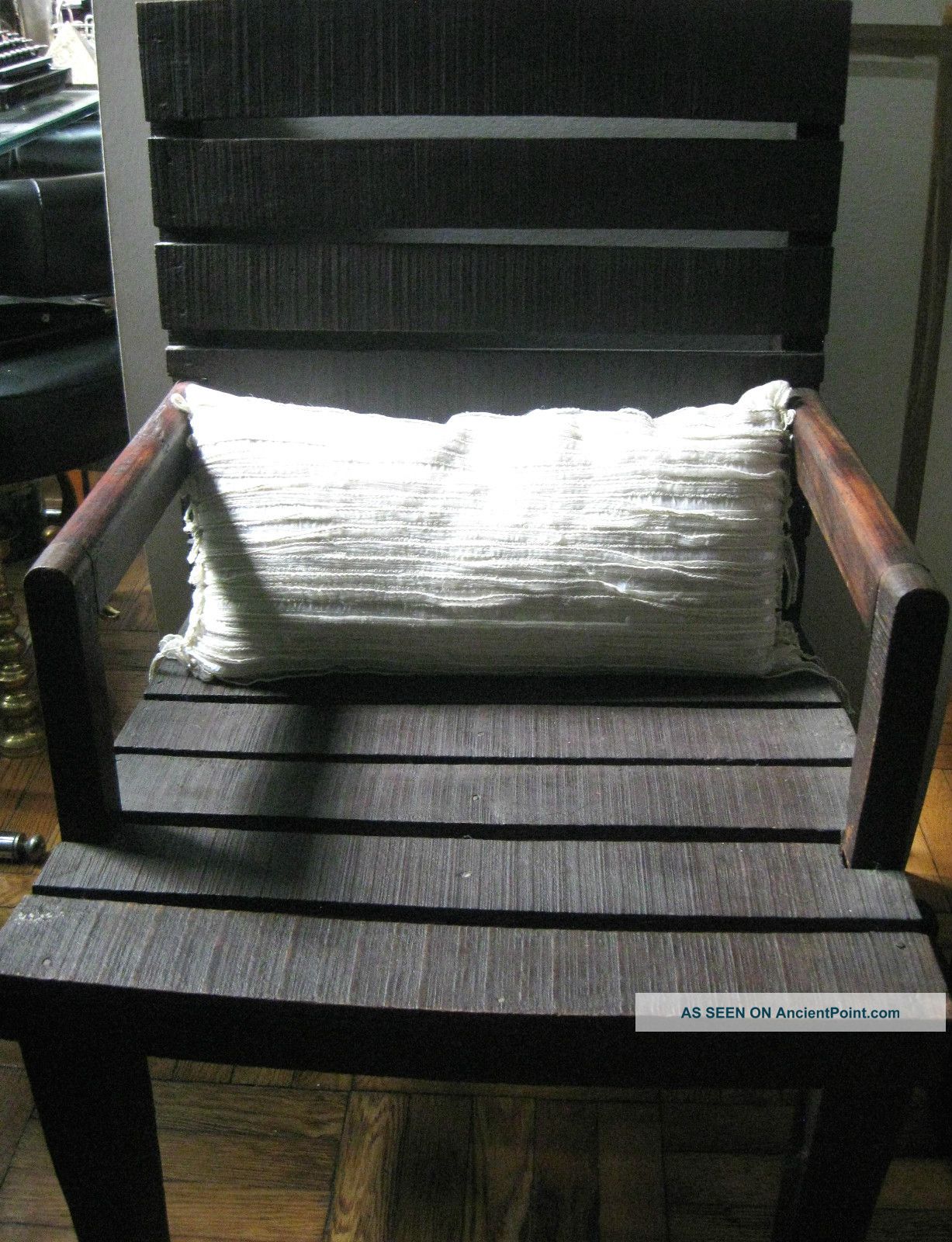 Vtg Thailand Wood Arm Chair Bali Indonesian Campaign Mid Century Modern Colonial Mid-Century Modernism photo