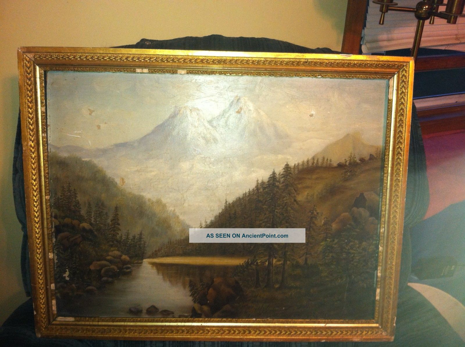Oil On Board,  N.  Y.  Adirondak Mountains,  Antique /civil War Era. Victorian photo