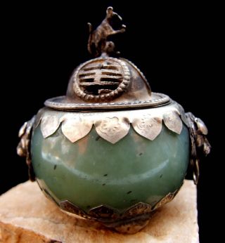 Chinese Jade Beast Head & Mouse Gold Ingot Incense Burner photo