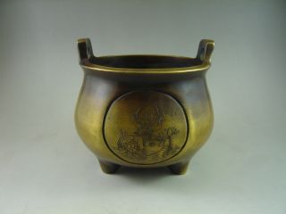 1265g Chinese Old Copper Censer Carving photo