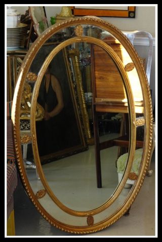 Unusual Hand Carved Regency Style Giltwood Oval Mirror Nr photo