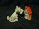 Antique Porcelain Terrier Dog Chained To Pup In Dog House Figurine (japan) Figurines photo 1