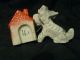 Antique Porcelain Terrier Dog Chained To Pup In Dog House Figurine (japan) Figurines photo 2