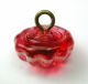 Antique Charmstring Glass Button Cranberry Candy Mold W/ Brass Ome Swirl Back Buttons photo 2